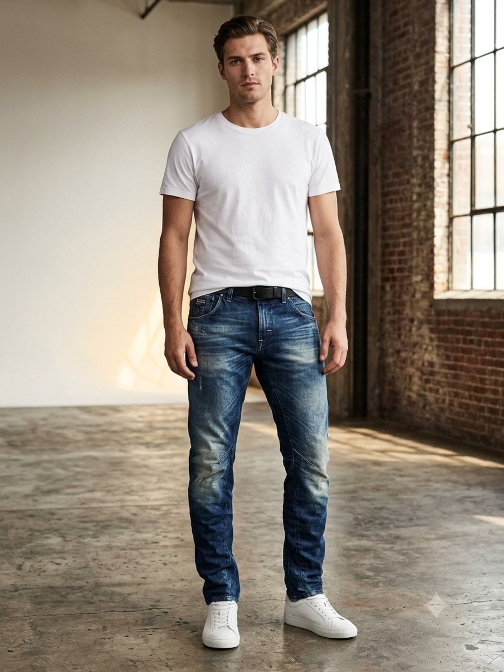 Men's G-Star Raw Arc 3D Distressed Blue Slim Straight Jeans